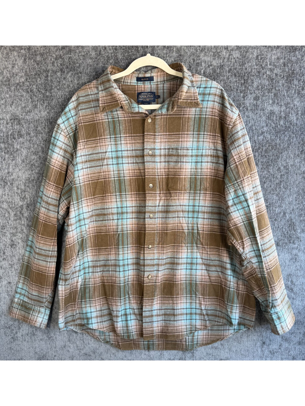 Pendleton Men XXL Mason Plaid Flannel Long Sleeve Shirt Brown Blue 2XL